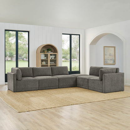 Thomasville Fallon Grey Modular Fabric Sofa 6 Piece Set Pocket Coil Ottoman