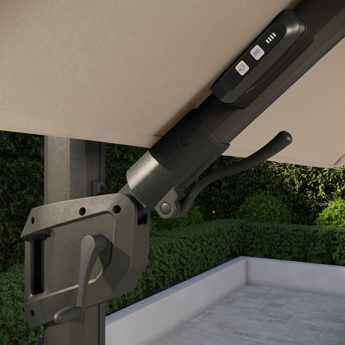 Seasons Sentry 10ft (3m) Square 2-Tier LED Solar Cantilever Umbrella with Base