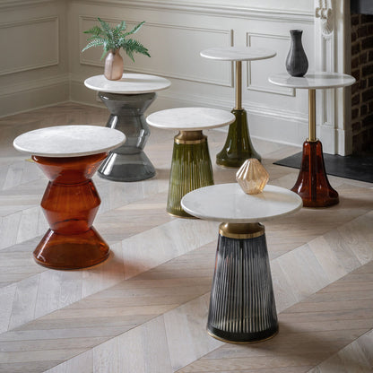 Gallery Seville Green Glass Side Table White Marble Top Gold Accent Living Room
