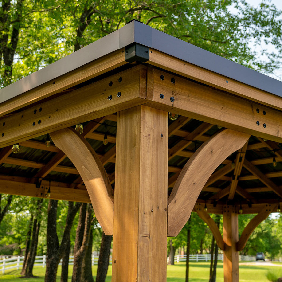 Backyard Discovery Barrington 14x12ft Cedar Wood Gazebo Steel Roof Garden"