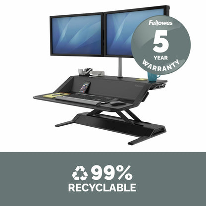 Fellowes Lotus Sit Stand Desk Workstation Black Height Adjustable Office Riser