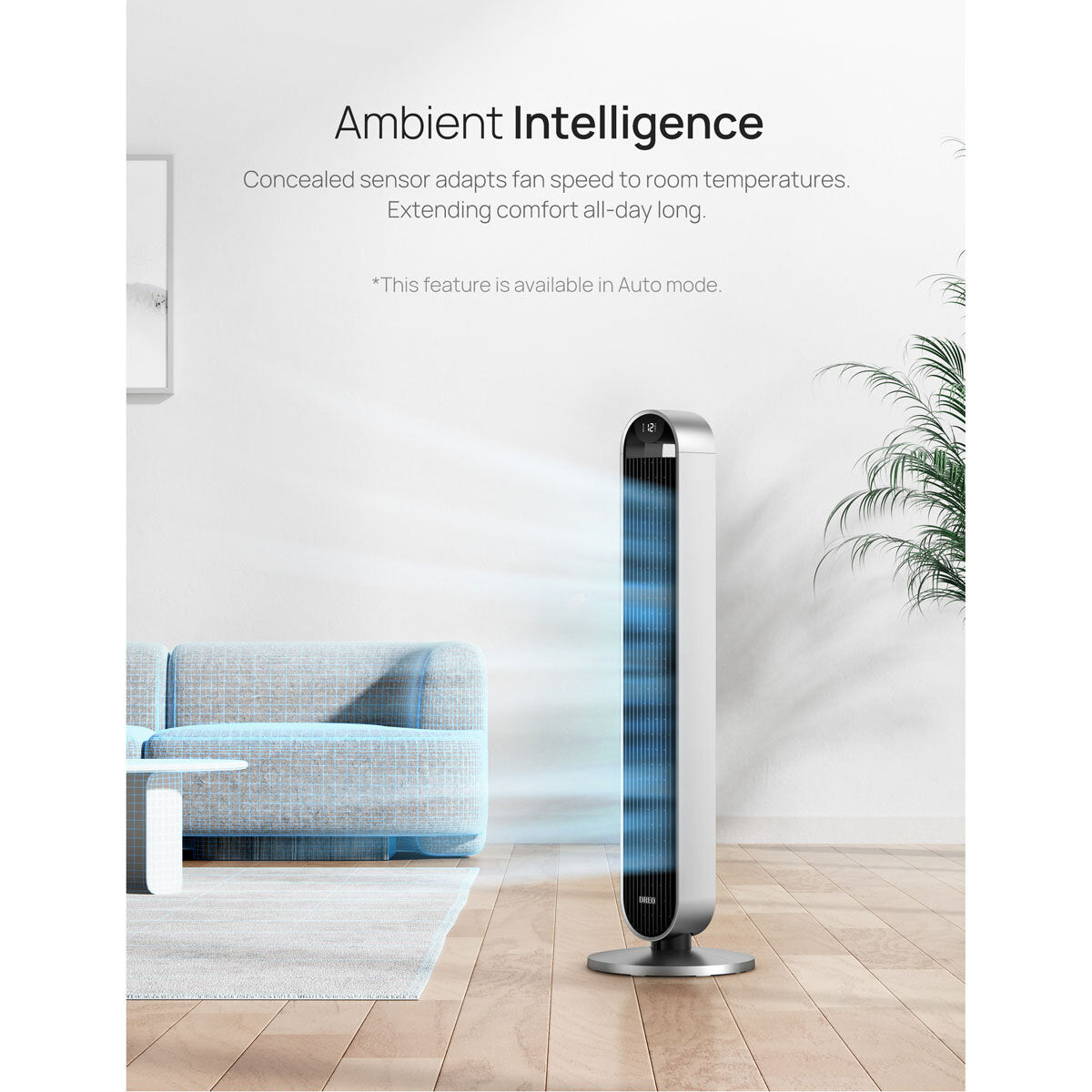Dreo Pilot Max Smart Tower Fan DR-HTF004S Silver WiFi 12 Speed Oscillating
