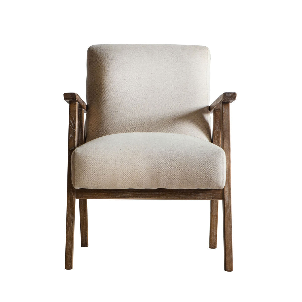 Gallery Neyland Natural Linen Armchair Beige Solid Wood Frame Living Room Chair