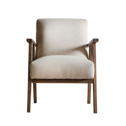 Gallery Neyland Natural Linen Armchair Beige Solid Wood Frame Living Room Chair
