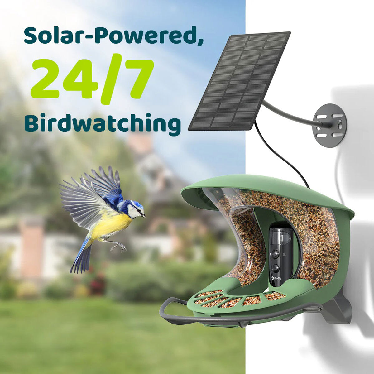 Birdfy Feeder 2 Pro Dual Camera Solar Smart Bird Feeder AI Species ID Green