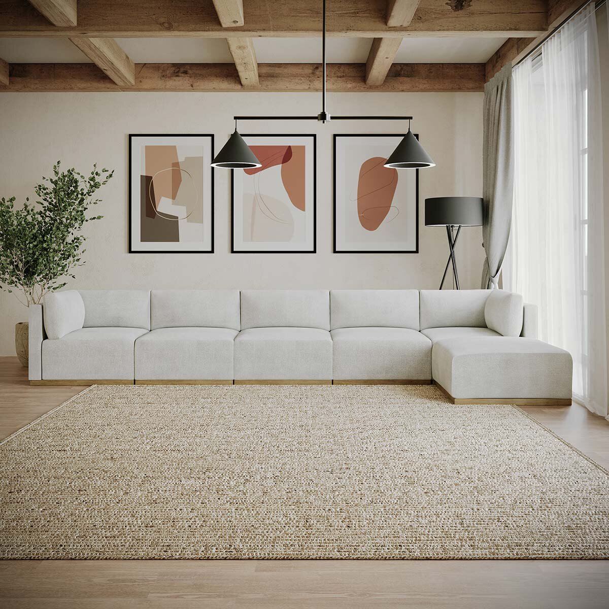 Henredon Murphy Cream 6pc Modular Fabric Corner Sofa Set Ottoman Lounge
