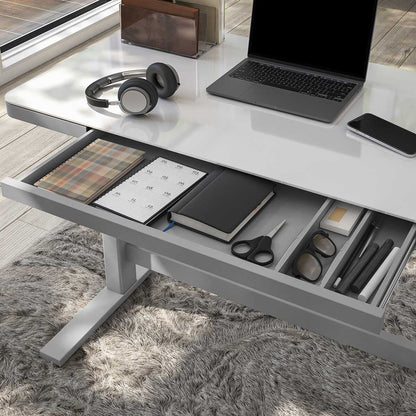 Tresanti Geller Sit Stand Desk White Glass Top Height Adjustable USB Charging