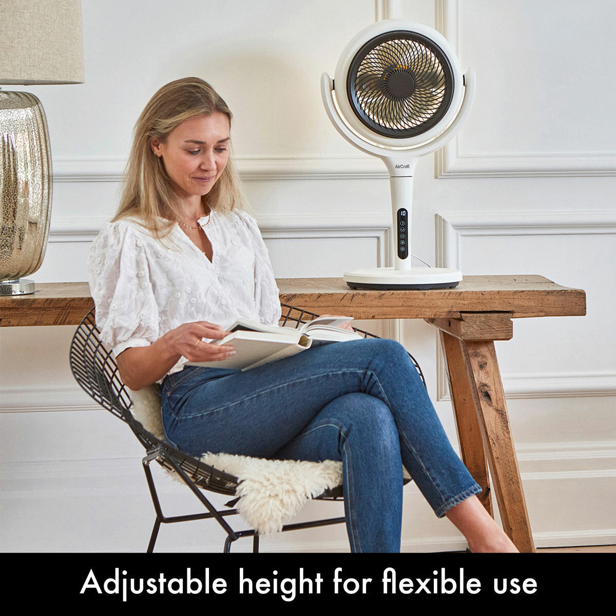AirCraft LUME 2-in-1 Air Circulator Desk Pedestal Fan Remote LED White 26W