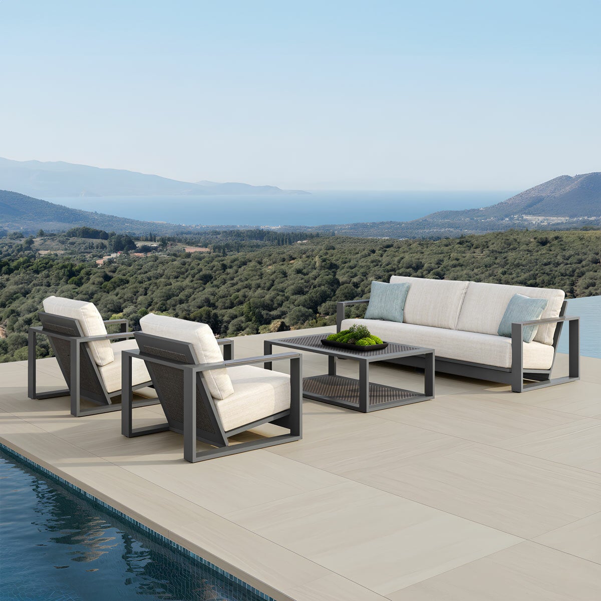 Foremost Milan Deep Seating Garden Patio Set Aluminium Wicker Cream Cover 4PCS