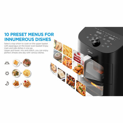 Midea Dual Basket Air Fryer 11L MAF112B0BPKW 1700W 10 Presets LED Black