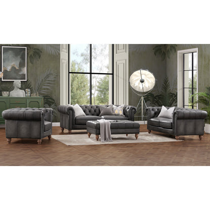Prospera Home Allington 3 Seater Grey Leather Chesterfield Sofa 226cm Coil