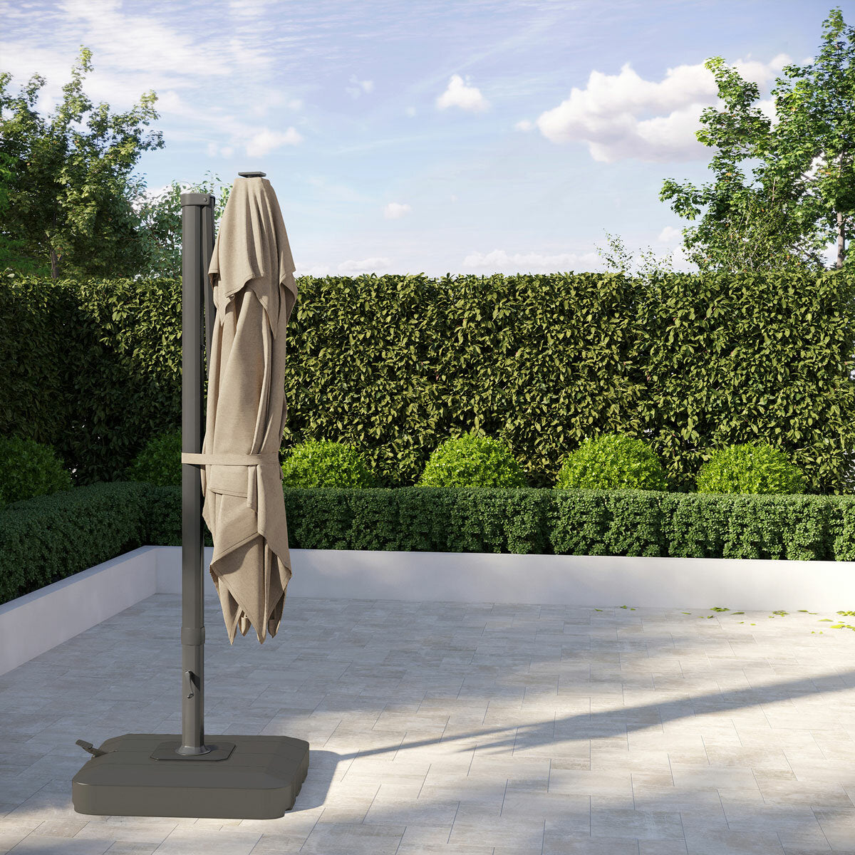 Seasons Sentry 10ft (3m) Square 2-Tier LED Solar Cantilever Umbrella with Base