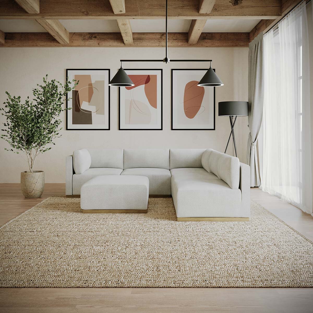Henredon Murphy Cream 6pc Modular Fabric Corner Sofa Set Ottoman Lounge
