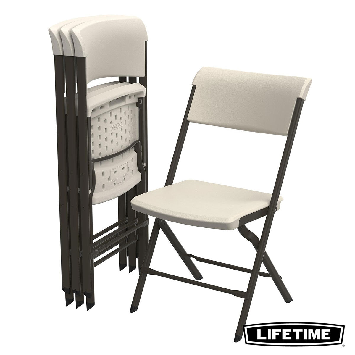 Lifetime Bypass Commercial Folding Chair 4 Pack Cream Plastic Indoor Outdoor