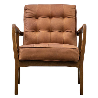 Gallery Humber Vintage Brown Top Grain Leather Armchair Solid Oak Frame Seat