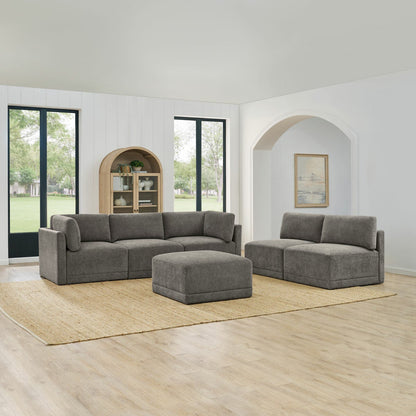 Thomasville Fallon Grey Modular Fabric Sofa 6 Piece Set Pocket Coil Ottoman
