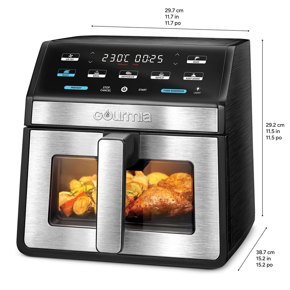 Gourmia 7.6L Digital Air Fryer Window Light 7 Preset 230°C Nonstick Black