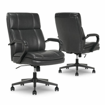 True Innovations Mid Back Manager Office Chair Grey Memory Foam PU Leather