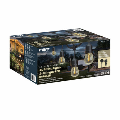Feit 48ft LED Outdoor String Lights 24 Bulb IP44 Weatherproof Garden Black