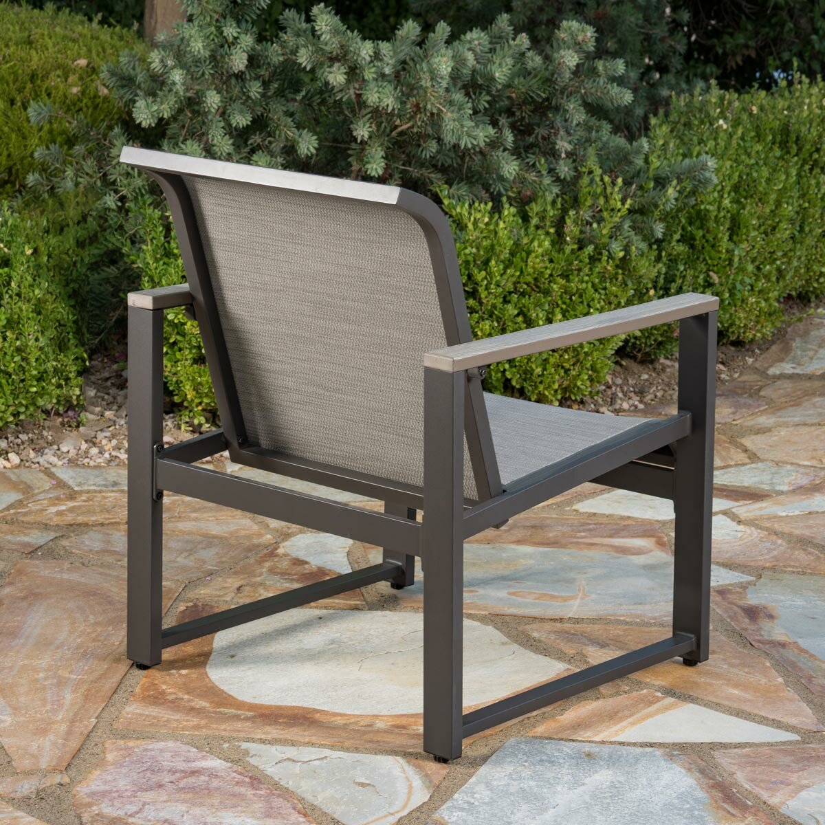SunVilla Helio 3pc Bistro Set Grey Sling Armchairs Coffee Table Cover Garden