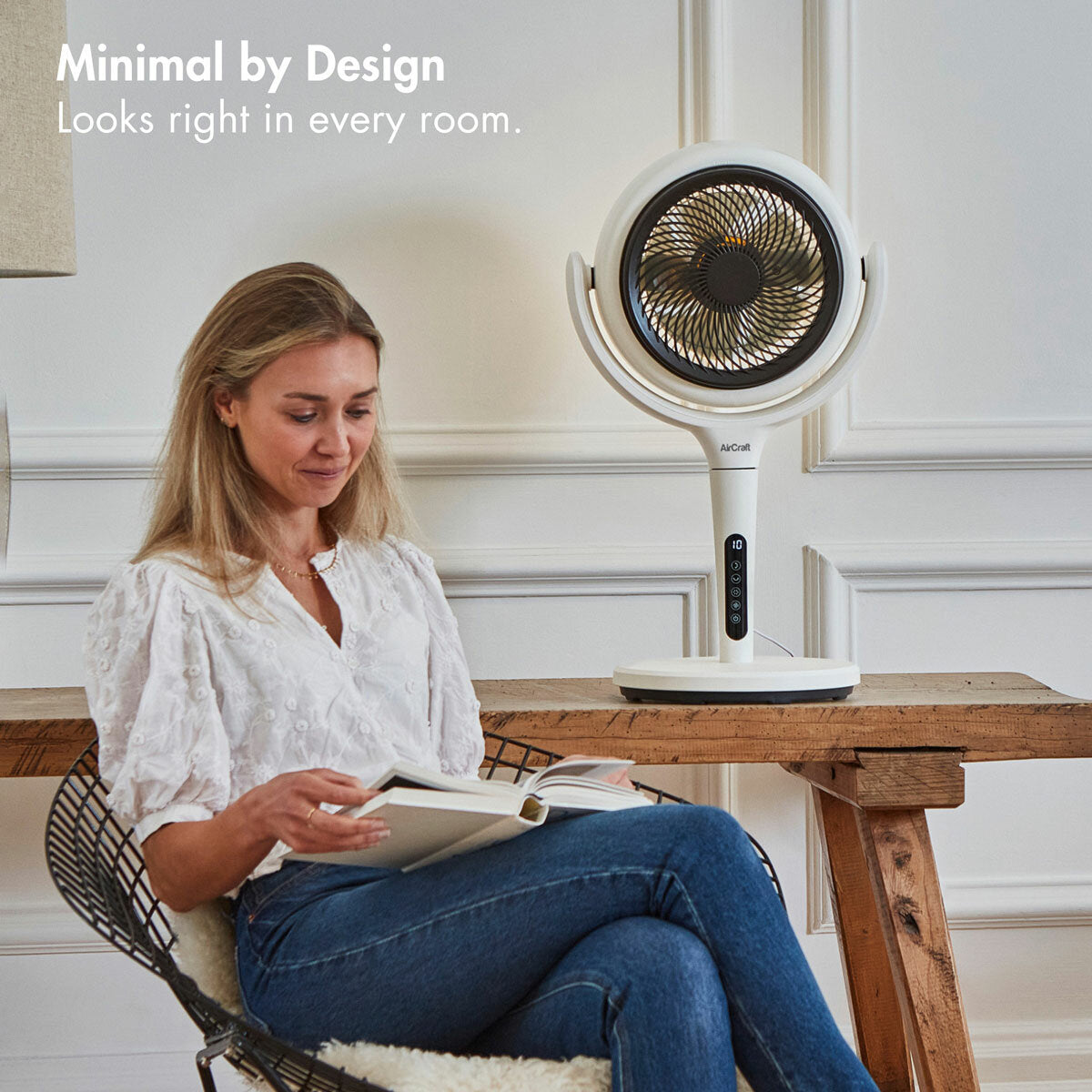 AirCraft Lume Midi Table Fan Remote LED Quiet 12 Speed Air Circulator White