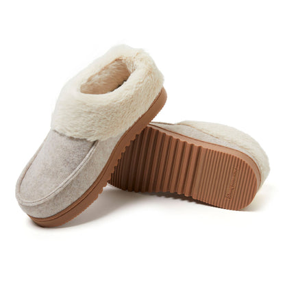 Dearfoams Ladies Felted Toe Clog Slippers Small Meidum Large / Oat & Grey