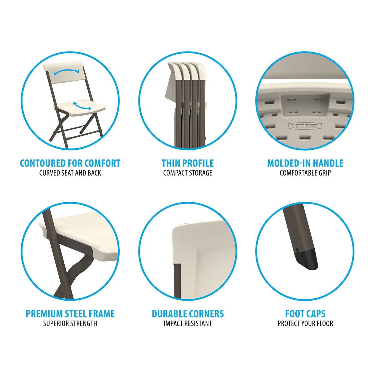 Lifetime Bypass Commercial Folding Chair 4 Pack Cream Plastic Indoor Outdoor