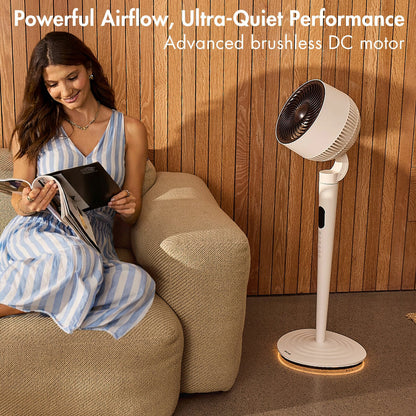 AirCraft AirLume Pedestal Fan Cordless Corded 12 Speed Stone White Remote