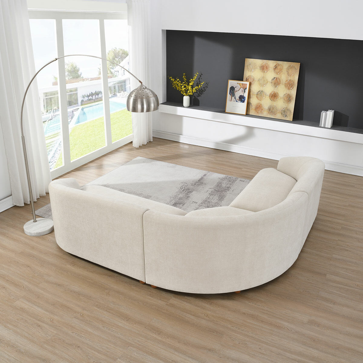 Dolen Beige Fabric 3 Piece Corner Sofa Pocket Coil Sinuous Spring Lounge Suite