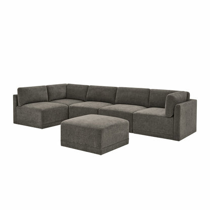 Thomasville Fallon Grey Modular Fabric Sofa 6 Piece Set Pocket Coil Ottoman