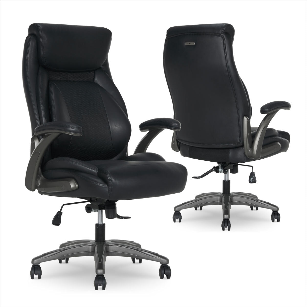 La-Z-Boy Air Lumbar Ergonomic Manager Office Chair PU Flip Arms Black Desk
