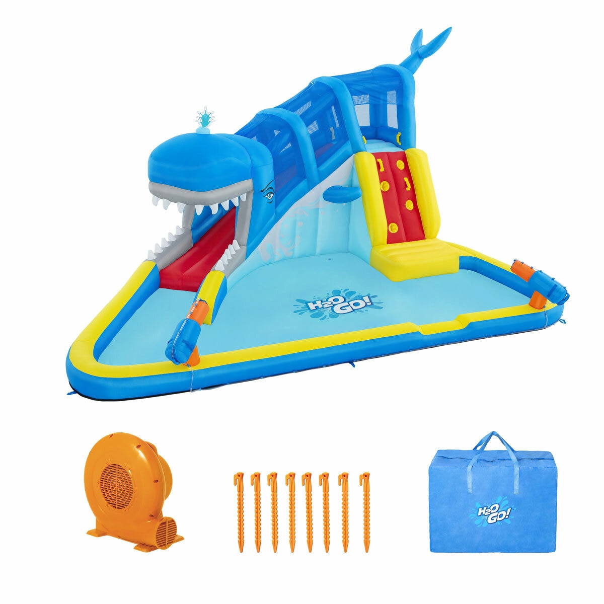 H2OGO! Whale Inflatable Kids Water Park Slide Splash Pad Climb Wall Blower