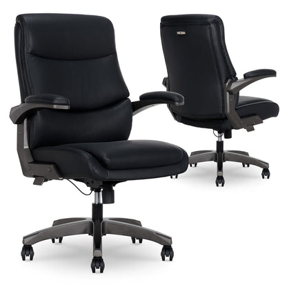 La-Z-Boy Manager Office Chair Black PU Leather Flip Arms Adjustable Height
