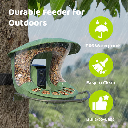 Birdfy Feeder 2 Pro Dual Camera Solar Smart Bird Feeder AI Species ID Green