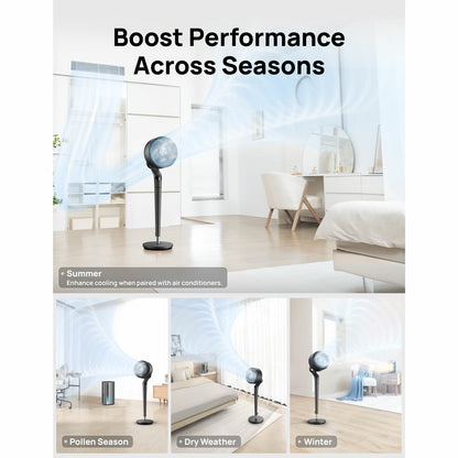 Dreo TurboPoly 350S Smart Pedestal Fan 3D Oscillation 9 Speed Grey DR-HPF020S"