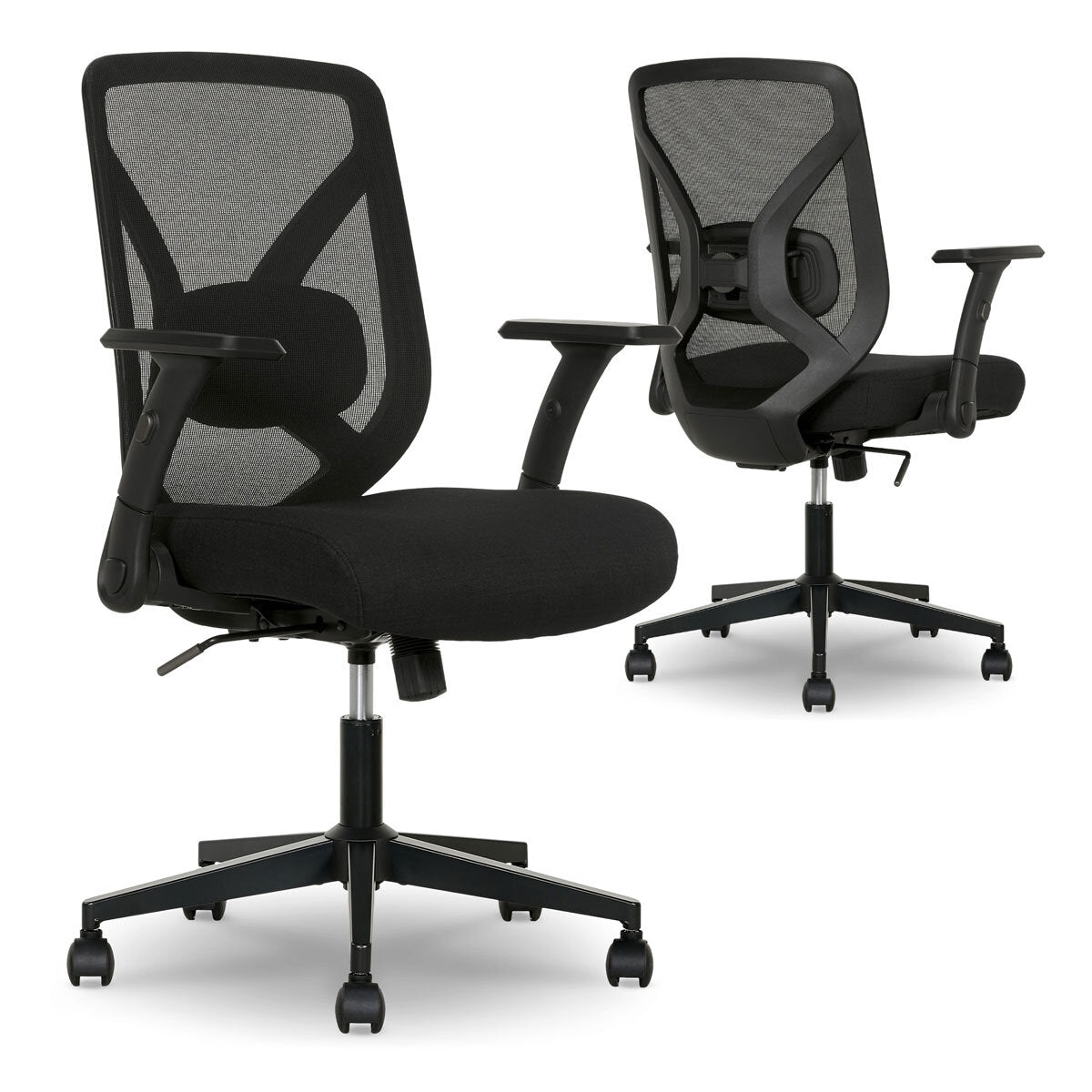 True Innovations Mesh Back Office Chair Flip Up Arms Lumbar Support Black Seat