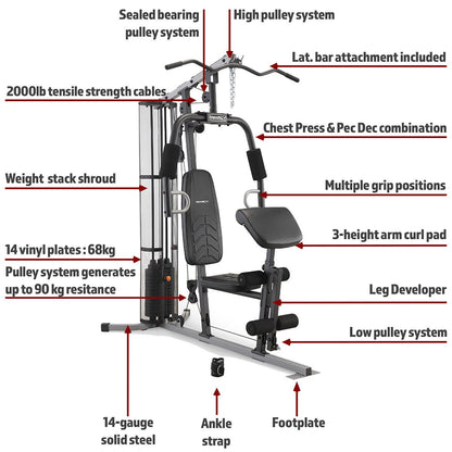 Marcy MWM986 Home Gym System 68kg Steel Weight Stack Pulley Black Silver