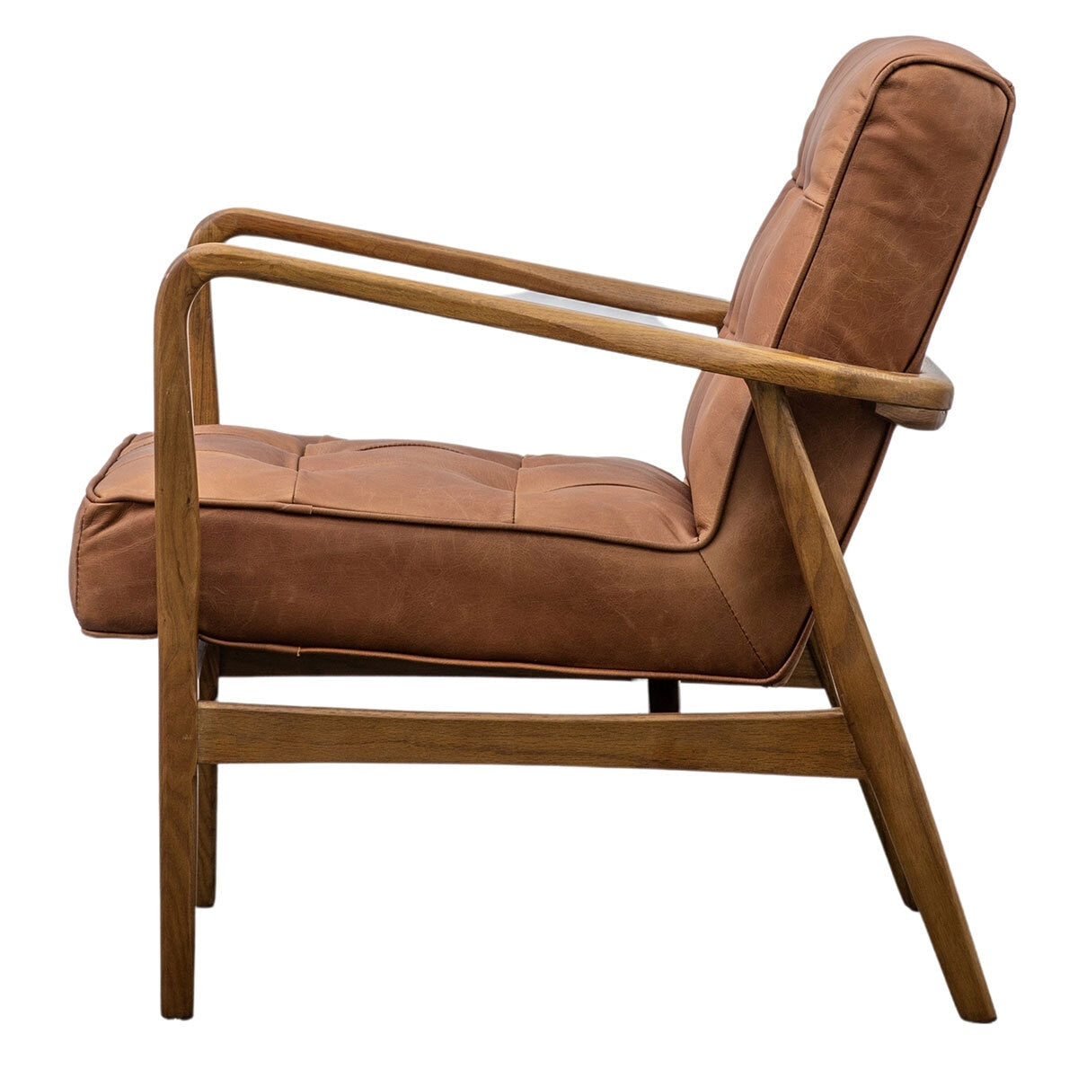 Gallery Humber Vintage Brown Top Grain Leather Armchair Solid Oak Frame Seat