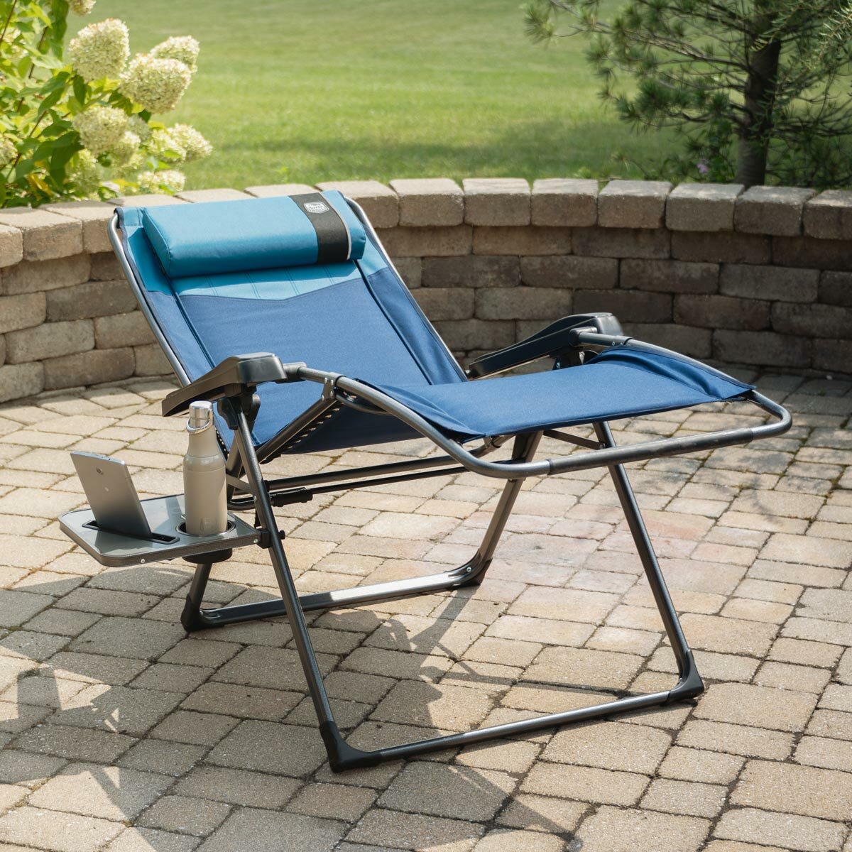 Timber Ridge Zero Gravity Lounger Chair Folding Side Table Blue Aluminium