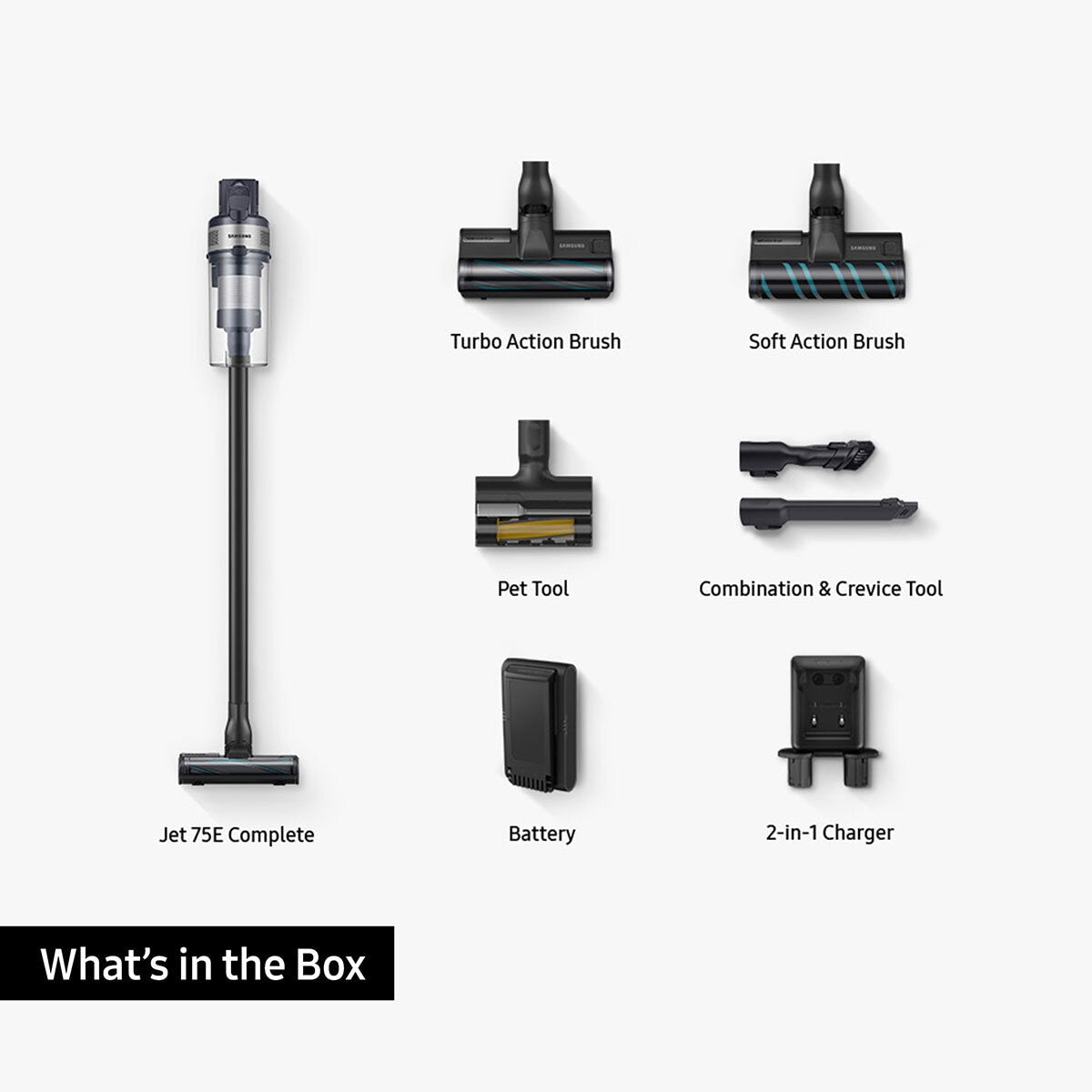 Samsung Jet 75E Stick Vacuum Cleaner Hoover 200W 60Min HEPA Black 0.8L