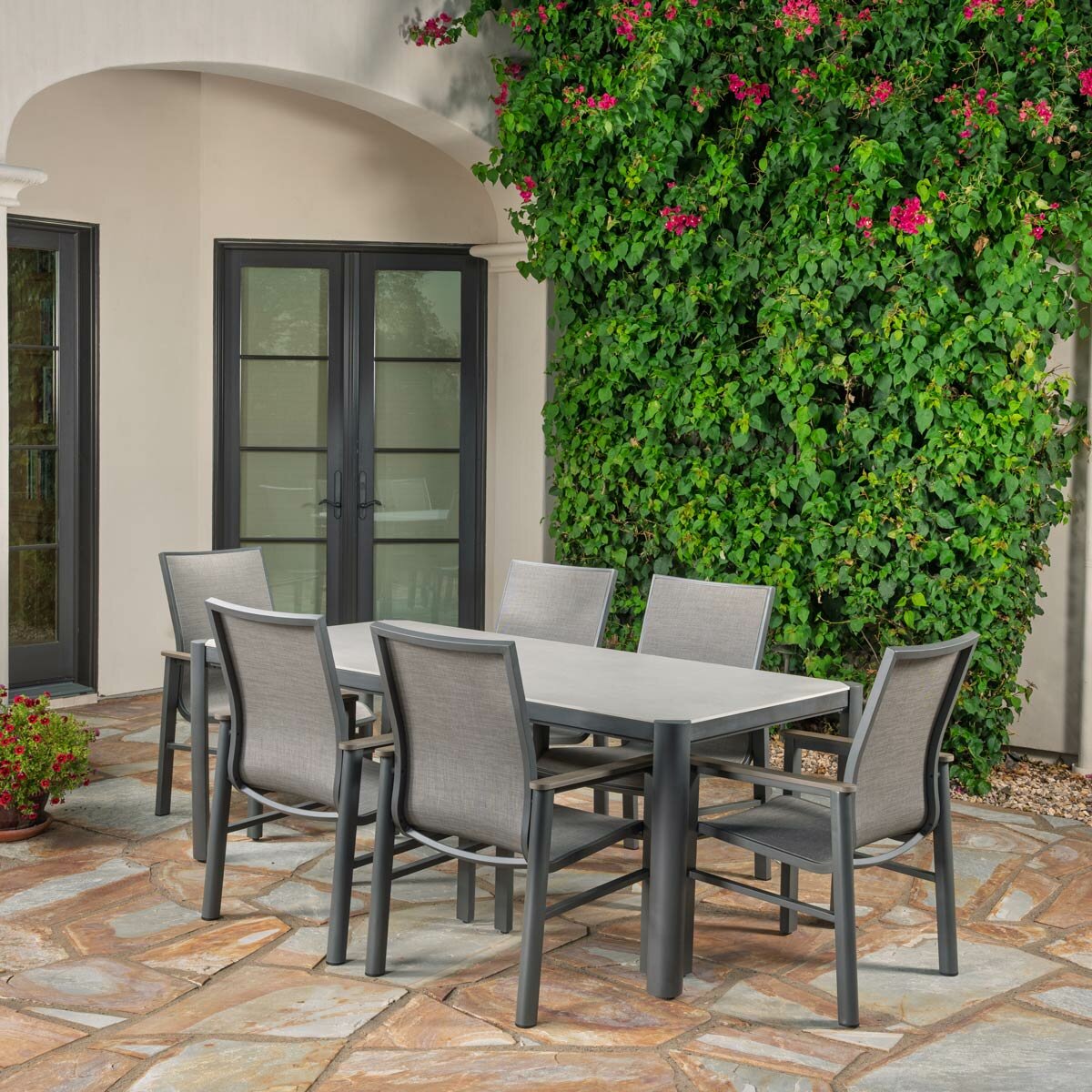 SunVilla Palermo 7 Piece Sling Dining Set Aluminium Garden Grey With Cover