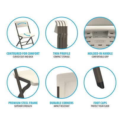 Lifetime Bypass Commercial Folding Chair 4 Pack Cream Plastic Indoor Outdoor